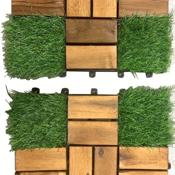 10u002f20pcs of mixed grass and terrace tiles, acacia wood interlocking flooring, 12 x 12 inches, square composite flooring, suitable for backyards, gardens, and outdoor use.