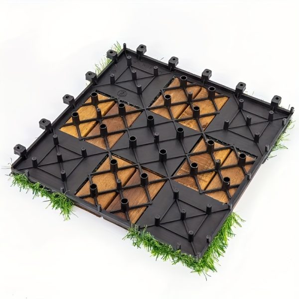 10u002f20pcs of mixed grass and terrace tiles, acacia wood interlocking flooring, 12 x 12 inches, square composite flooring, suitable for backyards, gardens, and outdoor use.