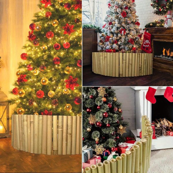 8x39in natural bamboo edging, bamboo garden border edging, outdoor landscape edging for decorative garden, patio flower garden bed, lawn, yard, pool fences ( 1pc with 3 short poles)