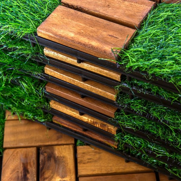 10pcs 12 inch x 12 inch acacia wood interlocking flooring tiles grass deck tile green 20 pins