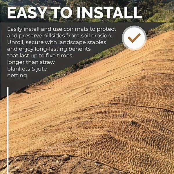 1pc, natural coir erosion control netting oversized coconut fiber slope matting, anti soil erosion, loosely woven mesh for raised bed seed mulching & agricultural use, earthy tan color, 1 roll, erosion control mesh for slope