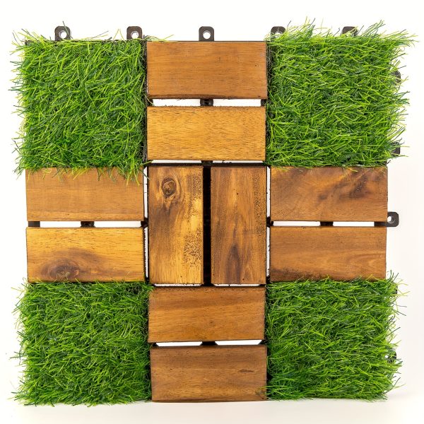 10pcs 12 inch x 12 inch acacia wood interlocking flooring tiles grass deck tile green 20 pins