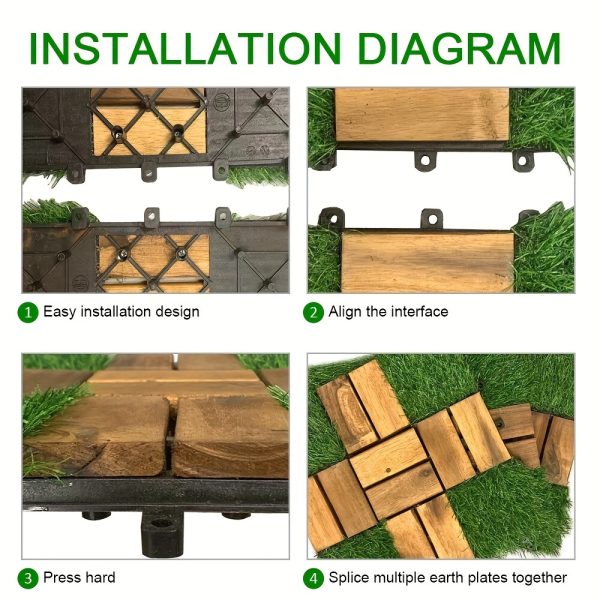 10u002f20pcs of mixed grass and terrace tiles, acacia wood interlocking flooring, 12 x 12 inches, square composite flooring, suitable for backyards, gardens, and outdoor use.